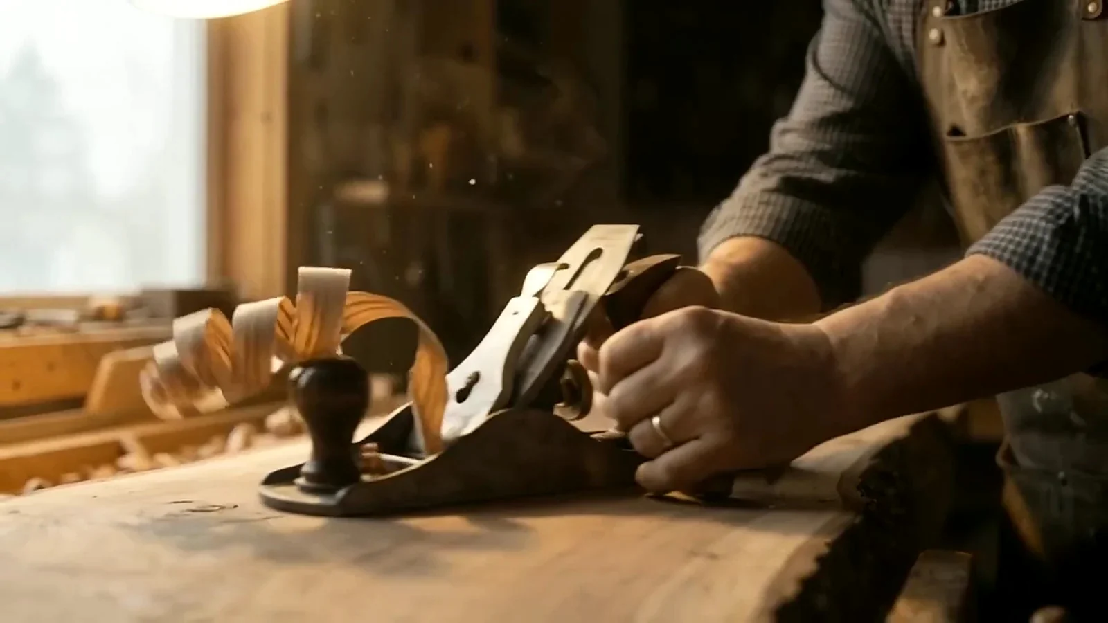 Peter planing a walnut board by hand