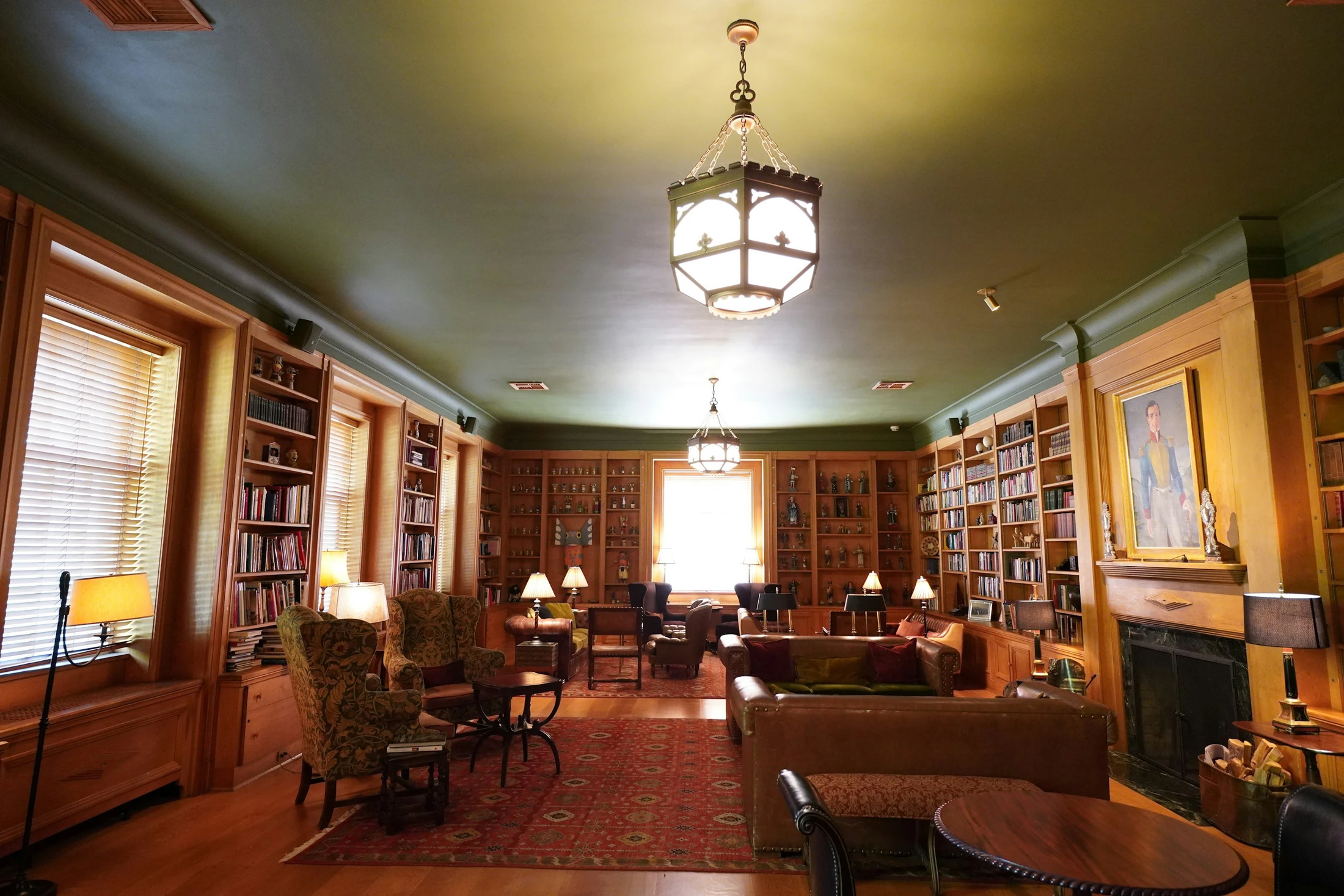 A home library in warm wood