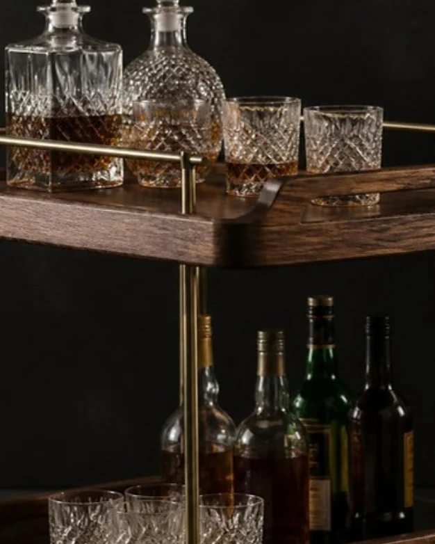 Walnut and brass, close