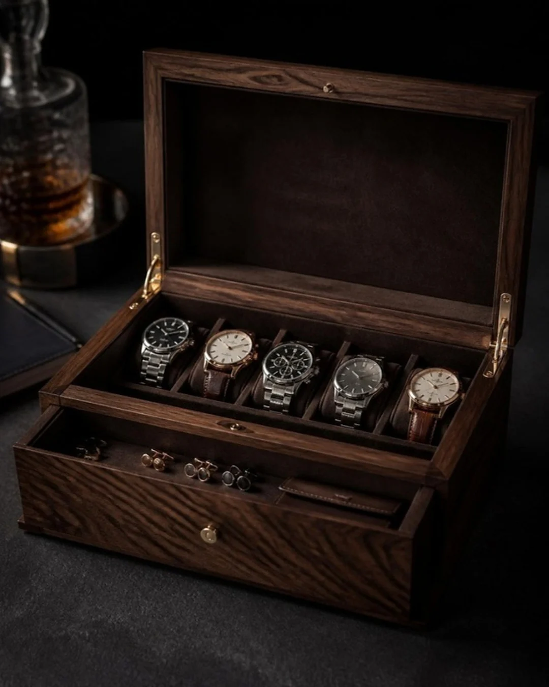 Watch & Valet Box in Walnut, leather